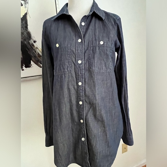 Loft Blue Chambray The Softened Button Front Blouse Size Small - Picture 1 of 9